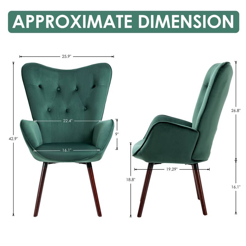 Homy Casa Velvet Accent Chair with Tufted Backrest and Armrests for Living Room and Reading Corner Available in Dark Green
