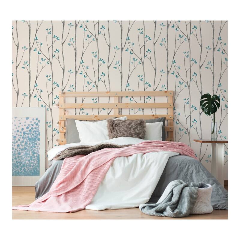 Brewster Ingrid Blue Scandi Tree Wallpaper - 20.5 x 396 x 0.025