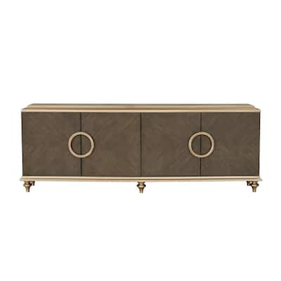 4 Doors Wooden Console Cabinet with Oversize Handle Design in Brown Finish