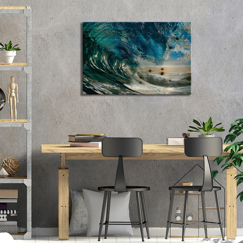 The Wave Print On Wood by PhotoINC Studio - Multi-Color