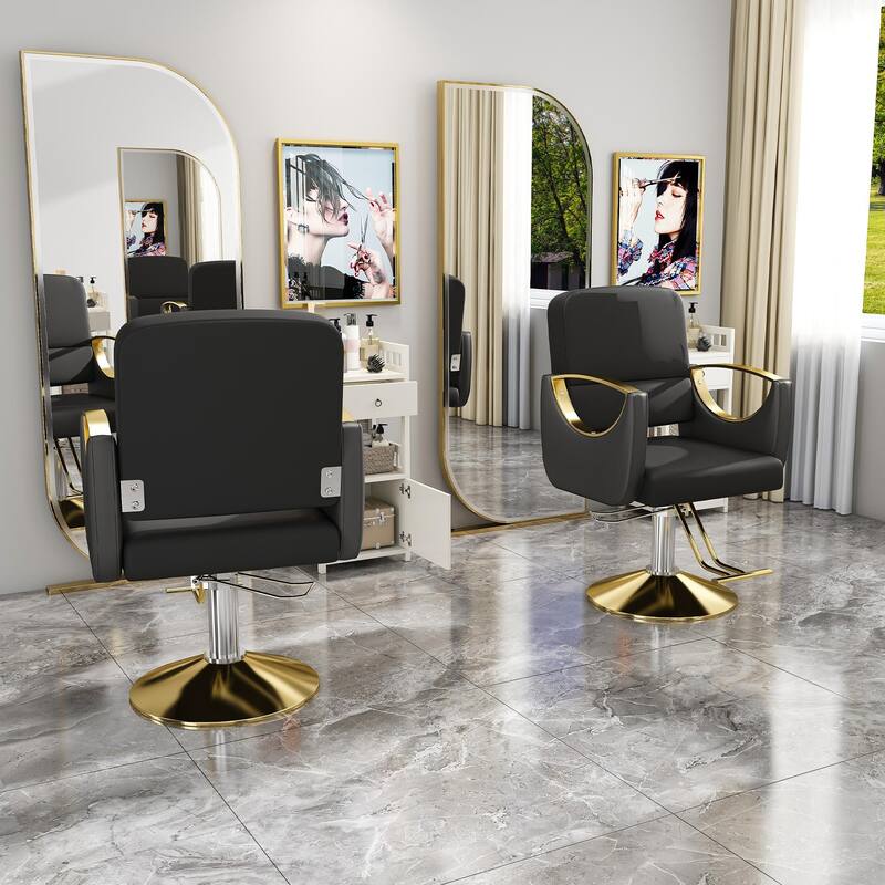 Roomfitters Hydraulic Salon Chair with 360° Swivel, Heavy Duty Barber Stylist Chair with Non-Tilting Gold Base, Black & Gold - Black