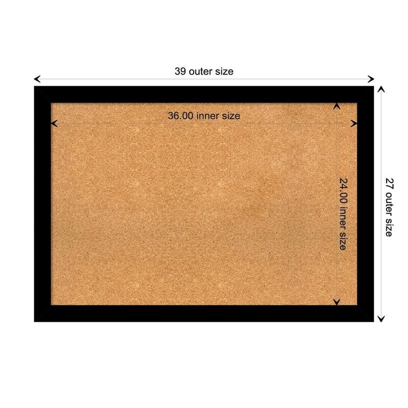 Basic Narrow Wood Framed Natural Corkboard Bulletin Board - Basic Black Narrow - Board Size 36x24