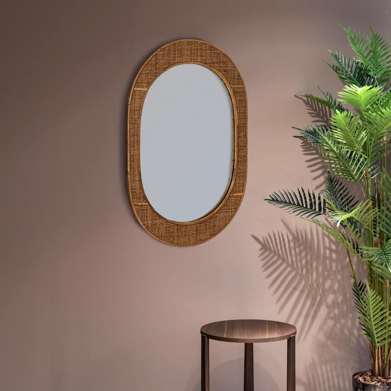 Bamboo and Rattan Framed Wall Mirror - 20.3"L x 0.8"W x 30.1"H