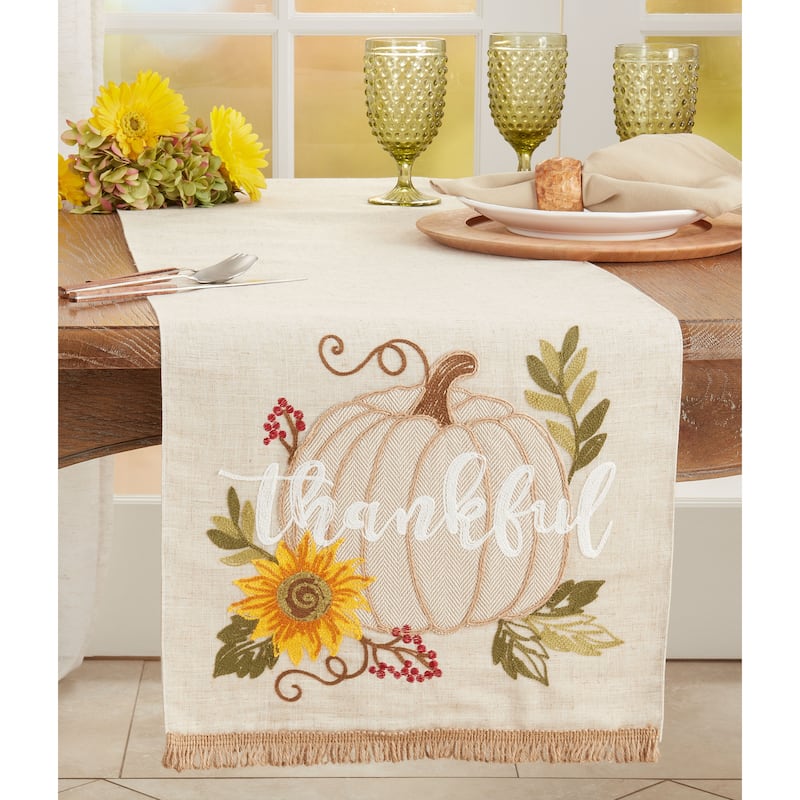 Fall Table Runner With Thankful Pumpkin Design - 16"x70"