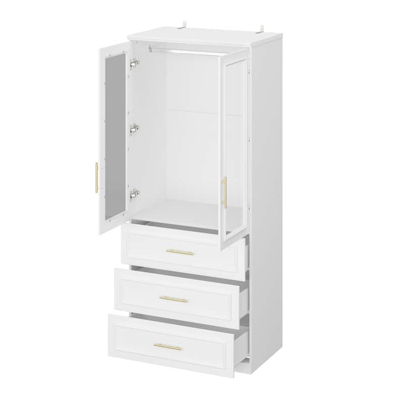 74.8"H Large Modular Wardrobe Cloest Armoire Cabinet Glass Door