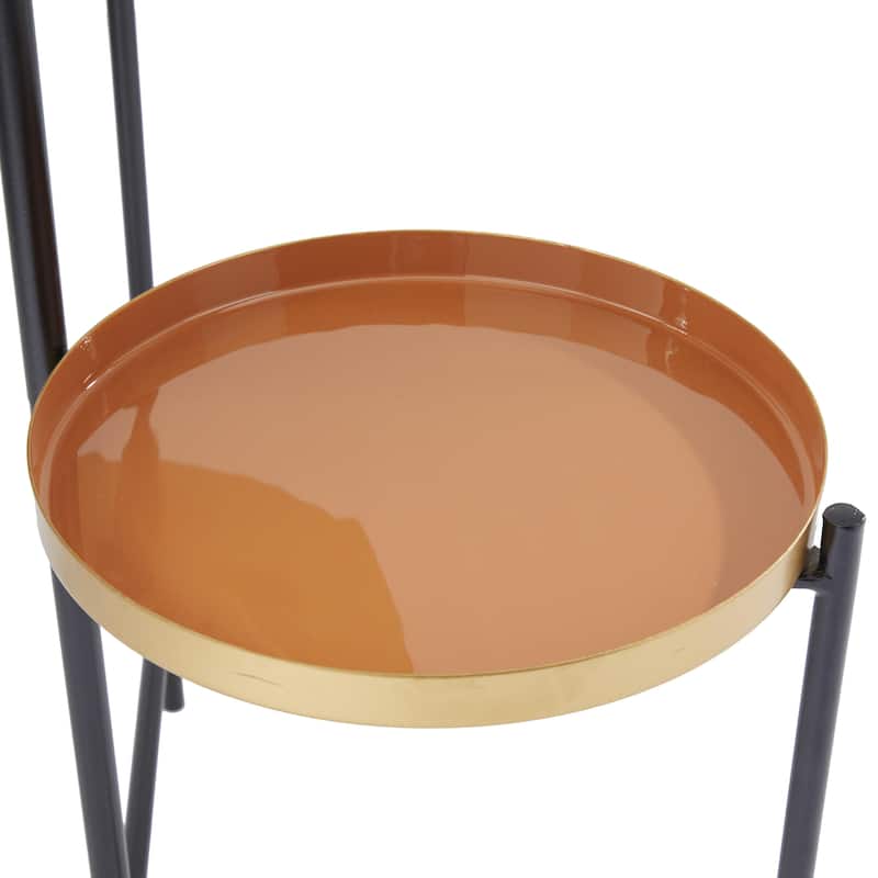 Metal Foldable 3 Tier Indoor Plantstand with Enameled Interior - Orange - Roche River Decor