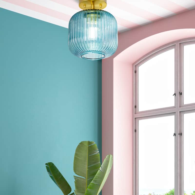 Ignace River of Goods Brushed Gold Metal 10.25-Inch Ceiling Light with Frosted White Glass Globe Shade