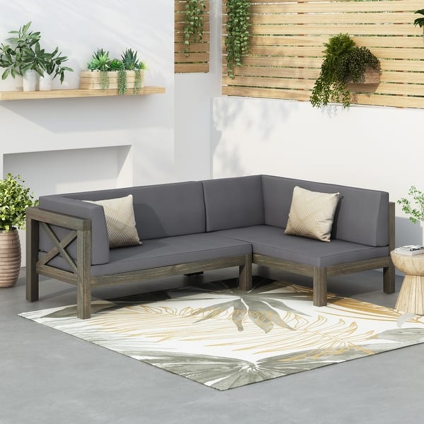 Brava Outdoor Acacia Wood XBack Patio Sectional Sofa by Christopher