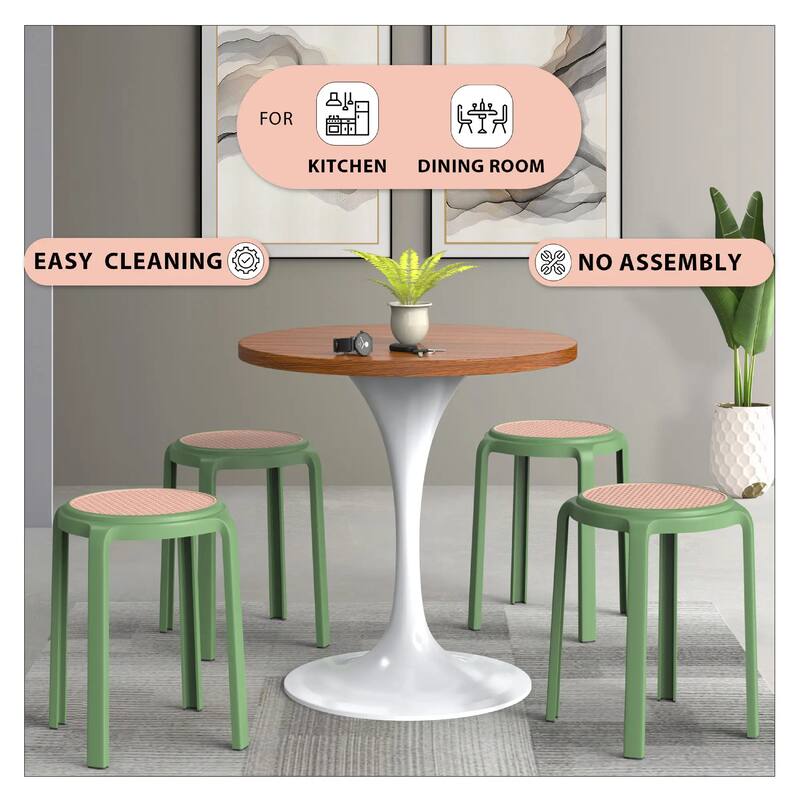 Tresse All-Weather Round Stackable Dining Stool with Wicker-Style Seat for Indoor, Outdoor, Patio, and Kitchen Set of 2