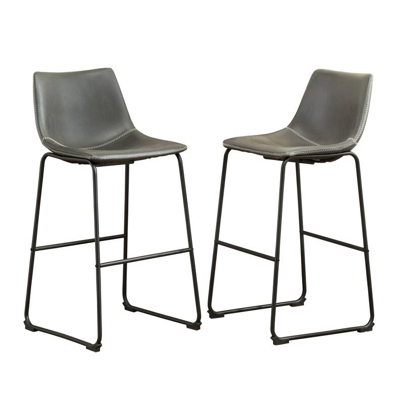 Modern PU Leather Barstools Set of 2, Metal Frame Counter Height Bar Stools with Footrest for Bar, Kitchen Island, Dining Room