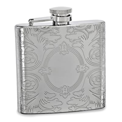 Curata Silver-Tone 6 Ounce Engravable Oval Etched Design Flask