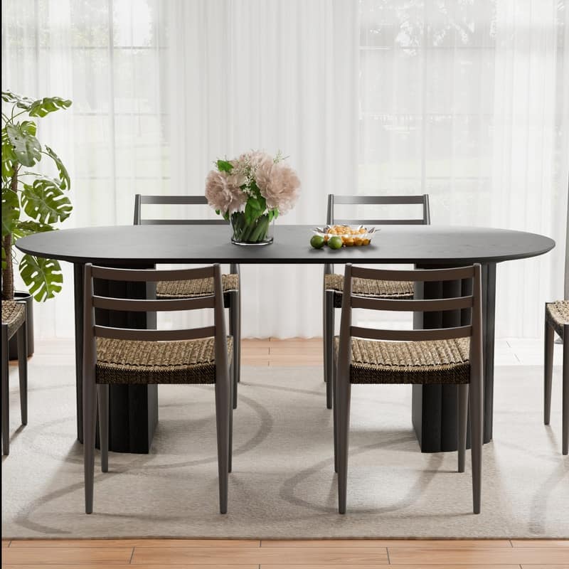 79" Oval Solid Wood Dining Table Duble Pedestal Seats 6