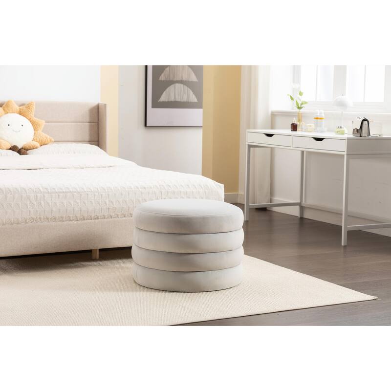Velvet Storage Ottoman Footstool with Wooden Shelving