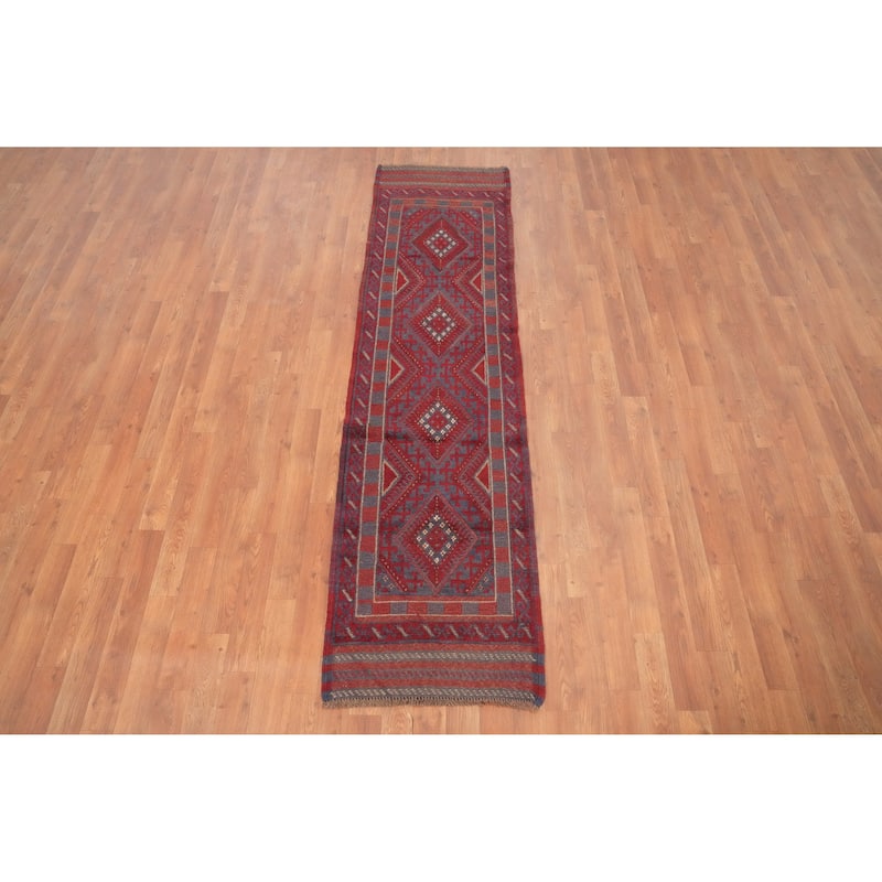 Hand Knotted Oriental 100% Wool Carpet Traditional Tribal Red Balouch Runner Rug - 7' 5'' X 1' 11''
