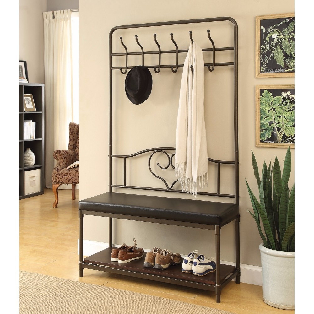 Black Metal Hall Tree With Additional Shelf 69 H x 45.25 W x 15.25 L Inches