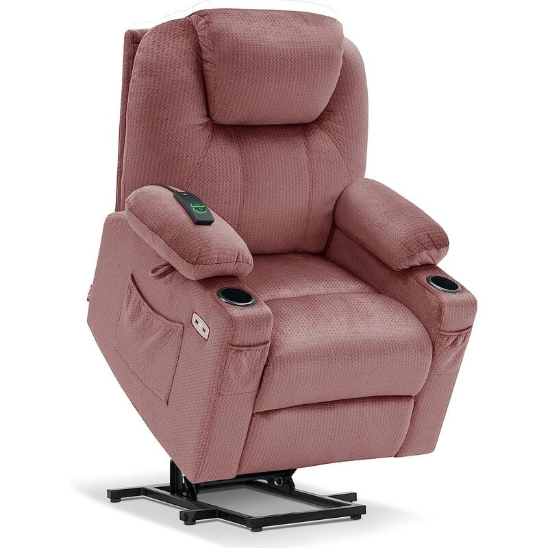 MCombo Small Power Lift Recliner Chair Sofa with Massage and Heat, 3 Positions and USB Ports Extended Footrest, Fabric 7141 - Pink