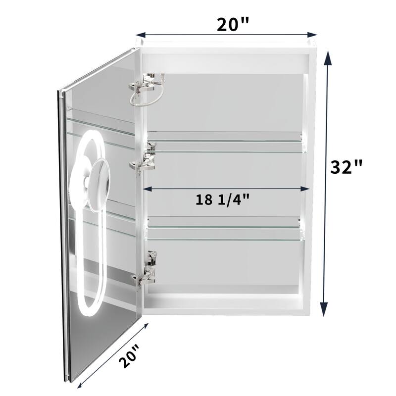 Modland 20"-24"W x 32"H Medicine Cabinet with Mirror and LED Light Wall Mount or Recessed