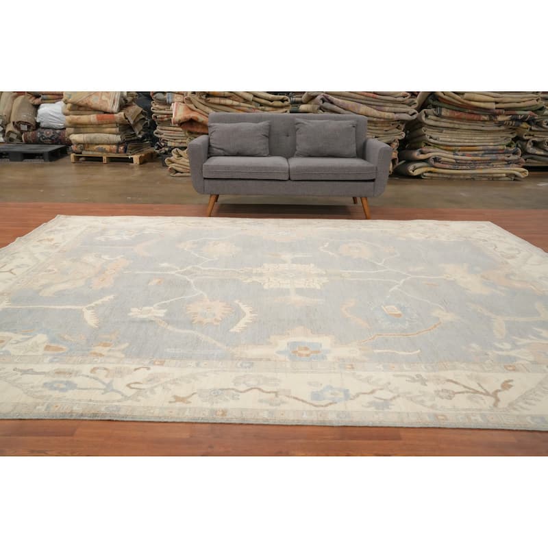 Hand Knotted Oriental 100% Wool Carpet Transitional All-Over Greys & Charcoal Oushak Area Rug - 11' 10'' X 9' 0''