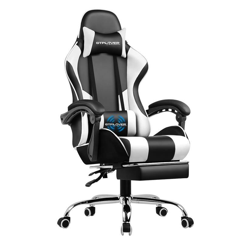 Lucklife Gaming Chair Computer Chair with Footrest and Lumbar Support for Office or Gaming - White