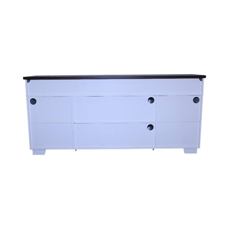 Country Style TV Stand LED TV Stand with Lron Mesh Barn Door and Y Decorative Strip, for Living Rooms, White+Walnut