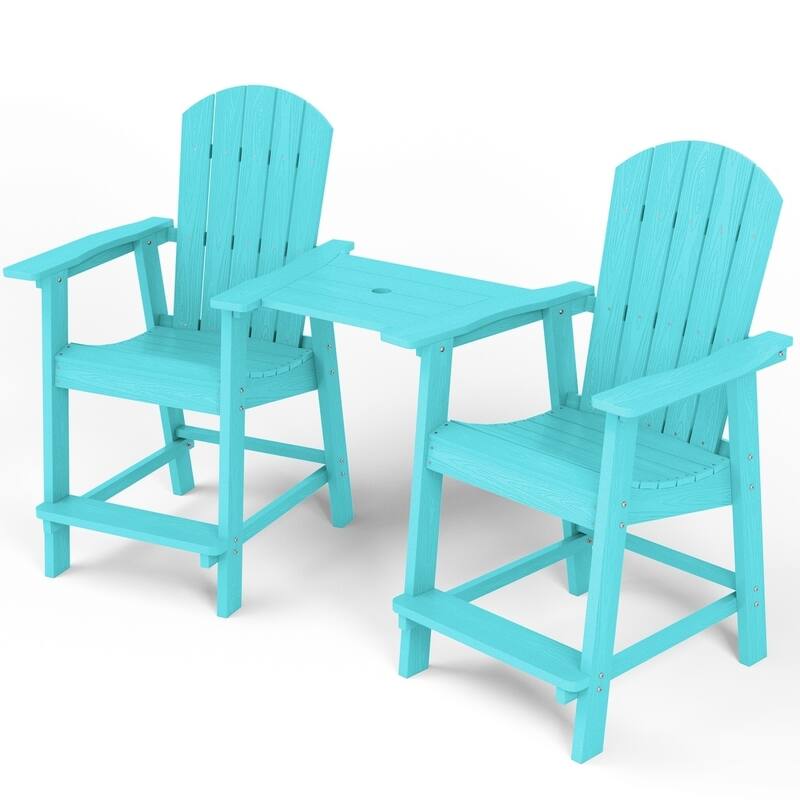 WINSOON Tall Adirondack Chair Piece of 3, Balcony Chair with Connecting Table
