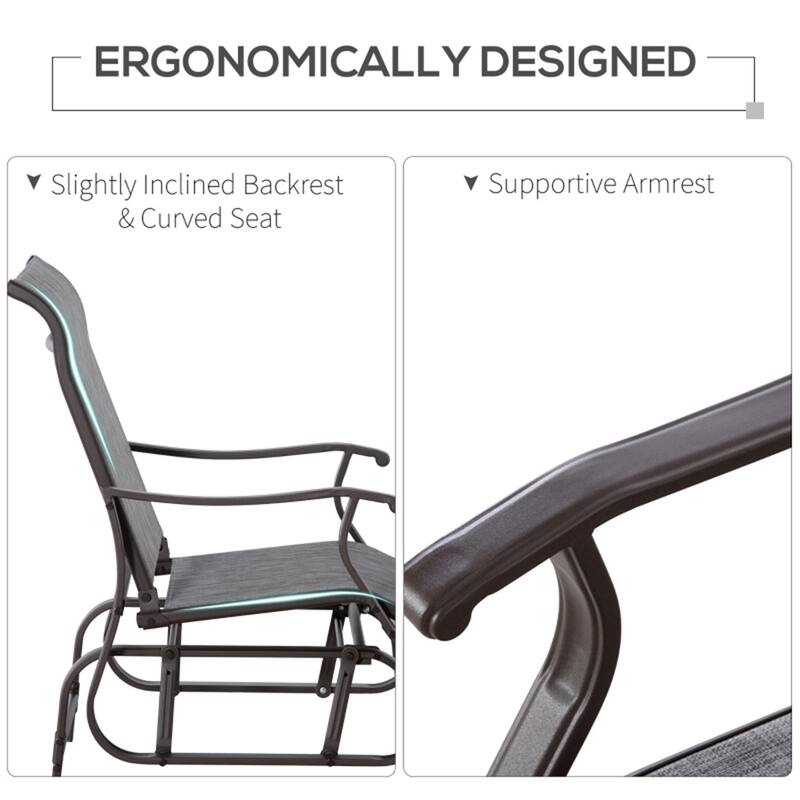Outdoor Patio Glider Chair with Breathable Mesh Seat and Powder Coated Steel Frame for Garden and Porch