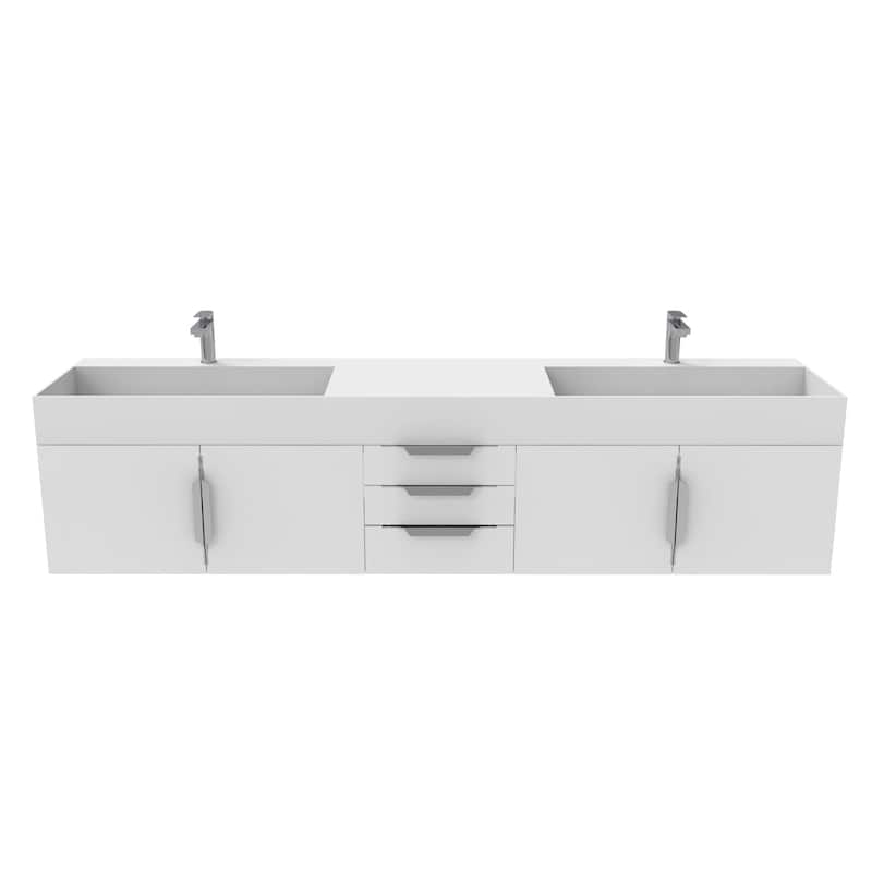 Amazon 84" Wall Mounted Double Bathroom Vanity Set w/ White Top