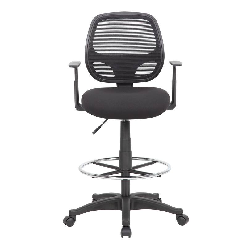 Lem Swivel Office Stool with T Arms, Footring, Black Linear Mesh Back