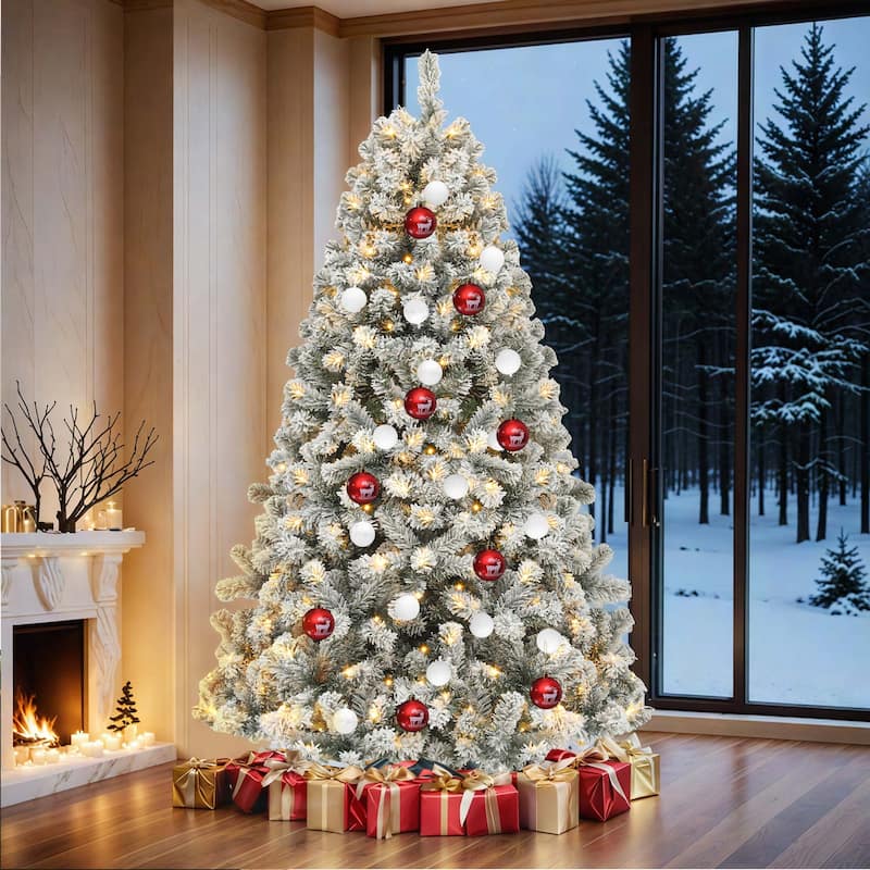 6/7.5/9 FT Pre-Lit Frosted Pine Artificial Christmas Tree with LED Lights