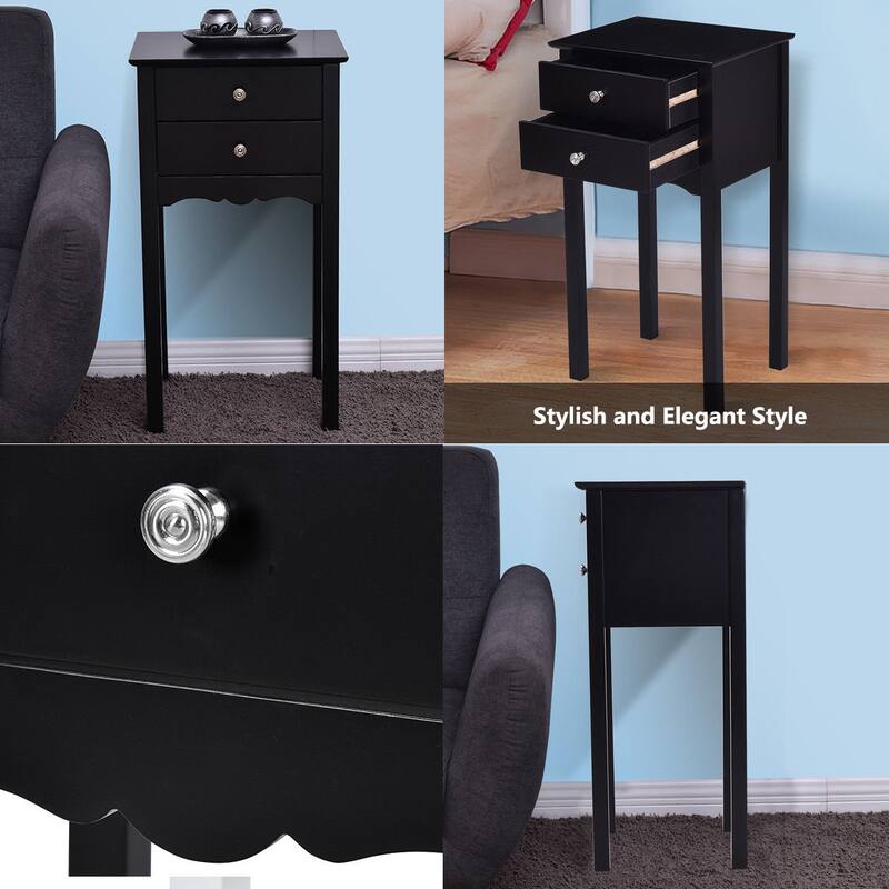 Gymax Side Table End Accent Table Night Stand W/ 2 Drawers Furniture
