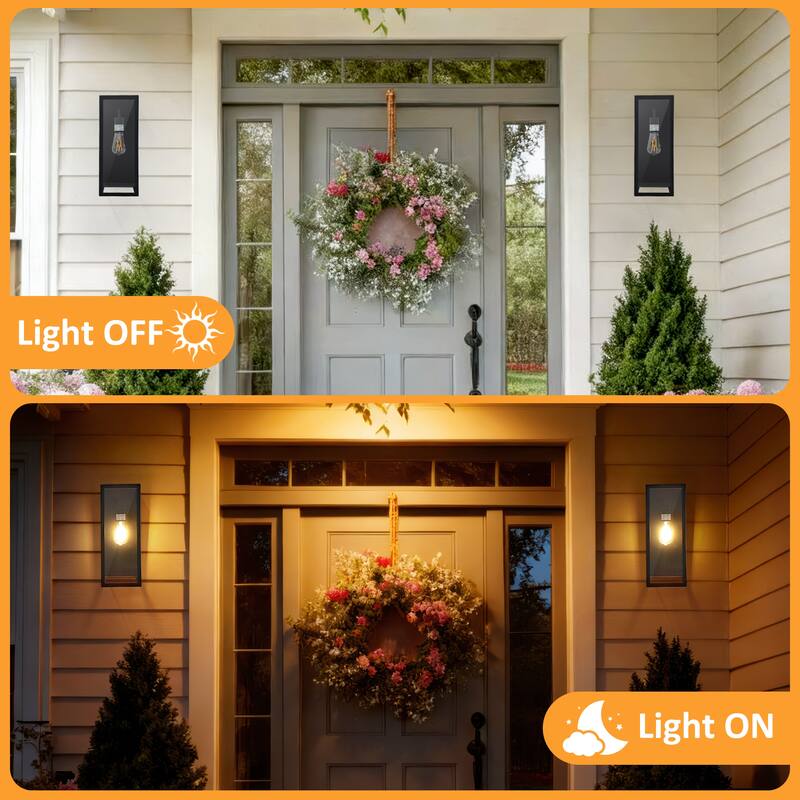 Modern Outdoor Wall Lanterns,with Rectangular Metal & Glass Sconce, Waterproof Exterior Wall Light for Patio/Front Door/Garden