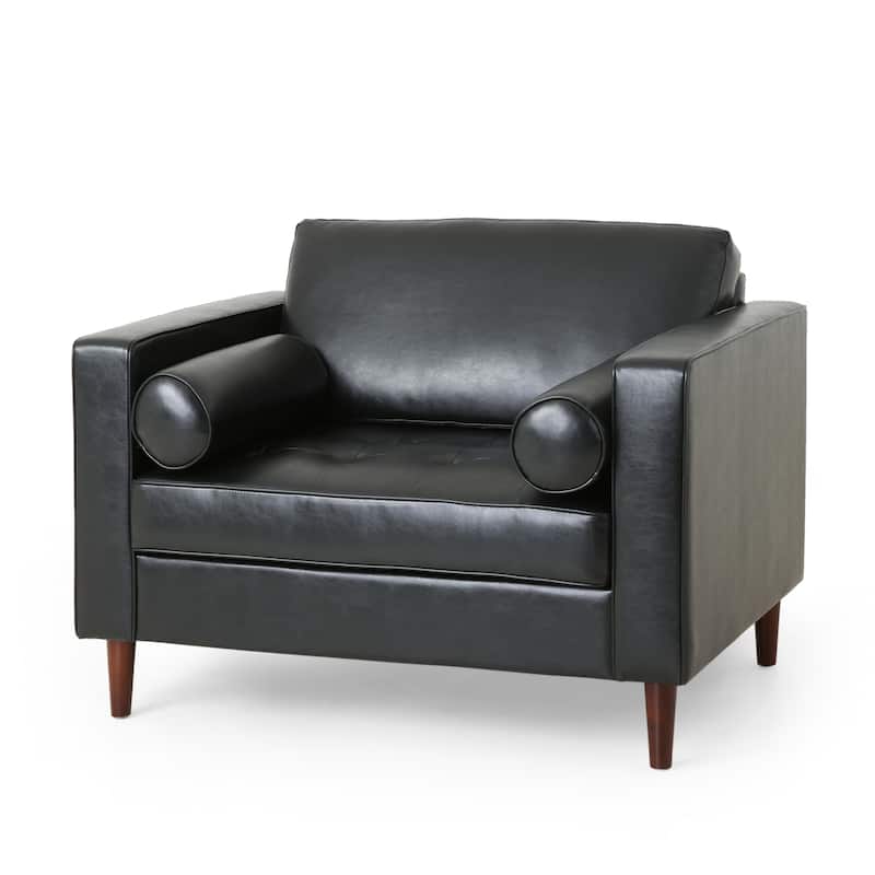 Black Modern 44.75" PU Upholstered Club Chair with Birch Wood Frame and Pillows