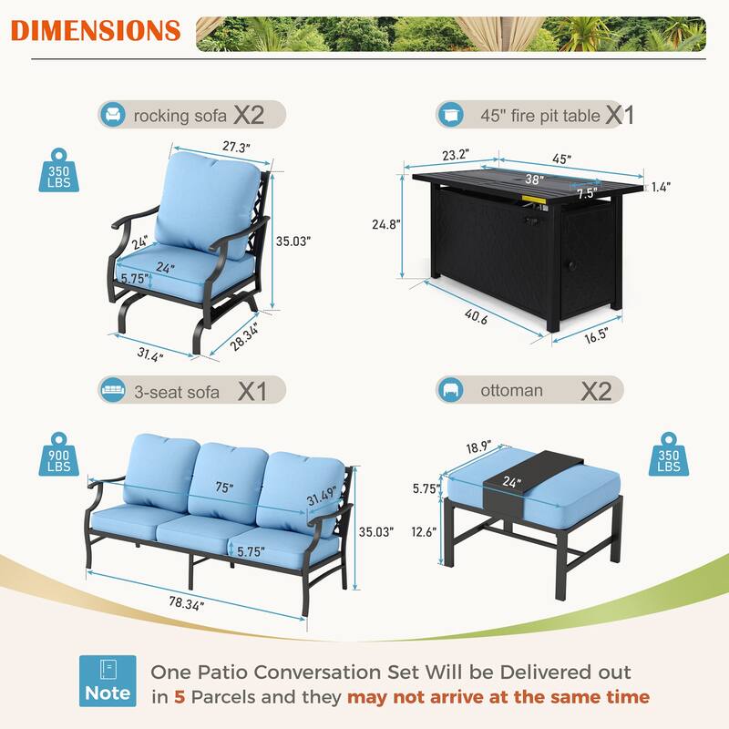MAISON ARTS Outdoor Sofa Set 4/6-Piece Patio Conversation Set with 45'' Gas Fire Pit Table
