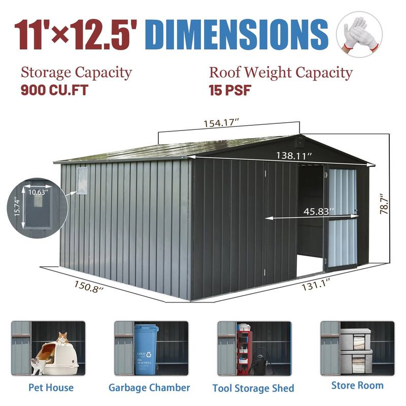 Large Rustproof Metal Garden Shed Storage Shed Tool Shed with Double Lockable Doors, Waterproof Pet Shed