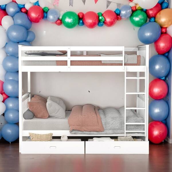 slide 2 of 12, Twin-Over-Twin Bunk Bed with Ladders and Two Storage Drawers White