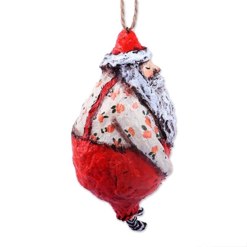 Novica Handmade Sleepy Santa Papier Mache Ornament