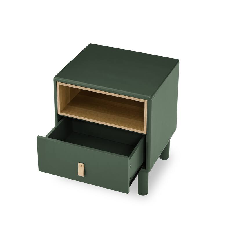 Night Stand, Bedside Table With Drawer, Minimalist And Practical End Side Table With Open Storage Shelf, Solid Wood Leg