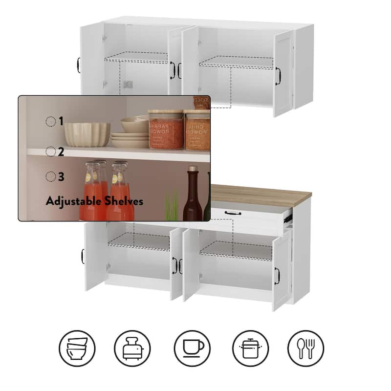 Storage Cabinet Kitchen Pantry Garage Wall Floor and Wall Cabinet Set