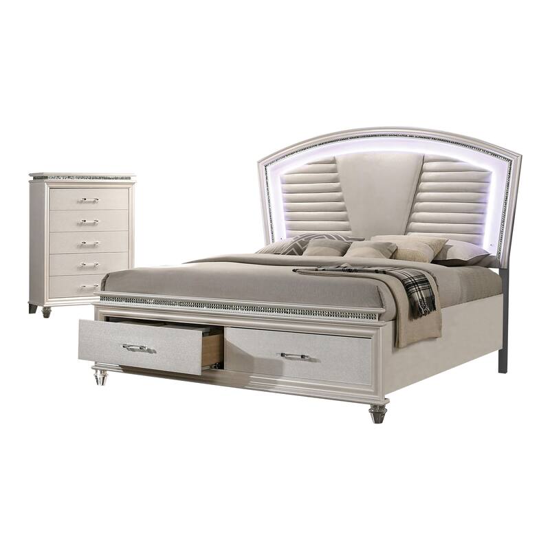 Xian Glam White Solid Wood 2-Piece Platform Bed and Chest Set with LED by Furniture of America
