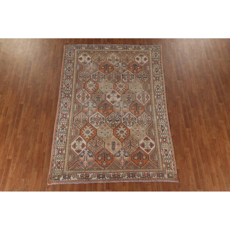 Orange Bakhtiari Persian Vintage Area Rug Handmade Wool Carpet - 6'4" x 9'3"
