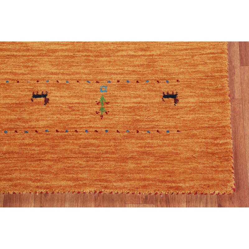 Hand Knotted Oriental 100% Wool Carpet Tribal Animal Pictorial Oranges & Rust Gabbeh Area Rug - 8' 0'' X 4' 10''