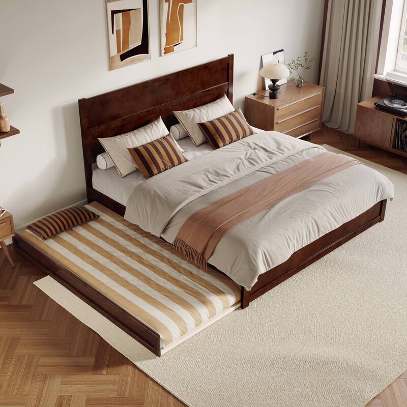 Aveline Wood Platform Bed with Matching Footboard & Trundle