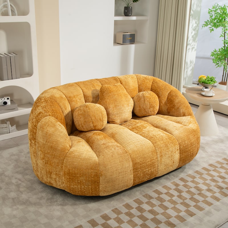 GDFStudio - Charlotte Plush Chenille Two-Seat Bean Bag Sofa for Living Room and Lounge Areas