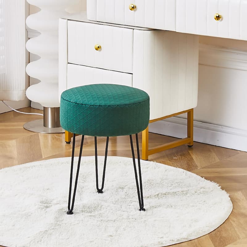 Modern Velvet Ottoman Footstool with Cushioned Seat and Metal Frame for Bedroom or Living Room - 13”L x 13”W x 17”H