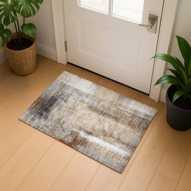 Premium Washable Super Soft Abstract Impressions Mayfield Rug - Beige - 1'8" x 2'6"