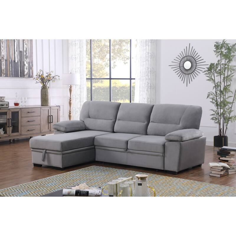 Velvet Fabric Reversible Sleeper Sectional Sofa Chaise