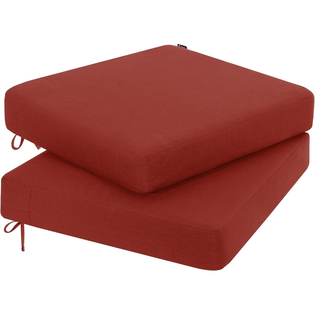 Waterproof Outdoor Chair Cushions 24x24x4 Inch with Adjustable Ties, Set of 2, Red