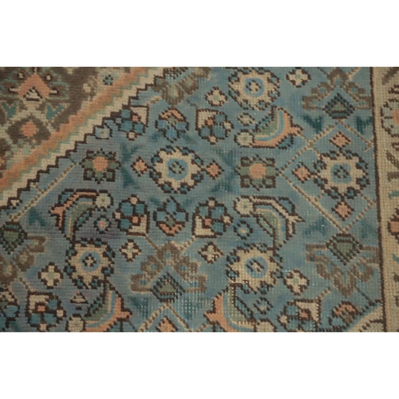 Hand Knotted Oriental 100% Wool Carpet Traditional Floral Navy Blue & Blues Tabriz Area Rug - 9' 3'' X 6' 3''