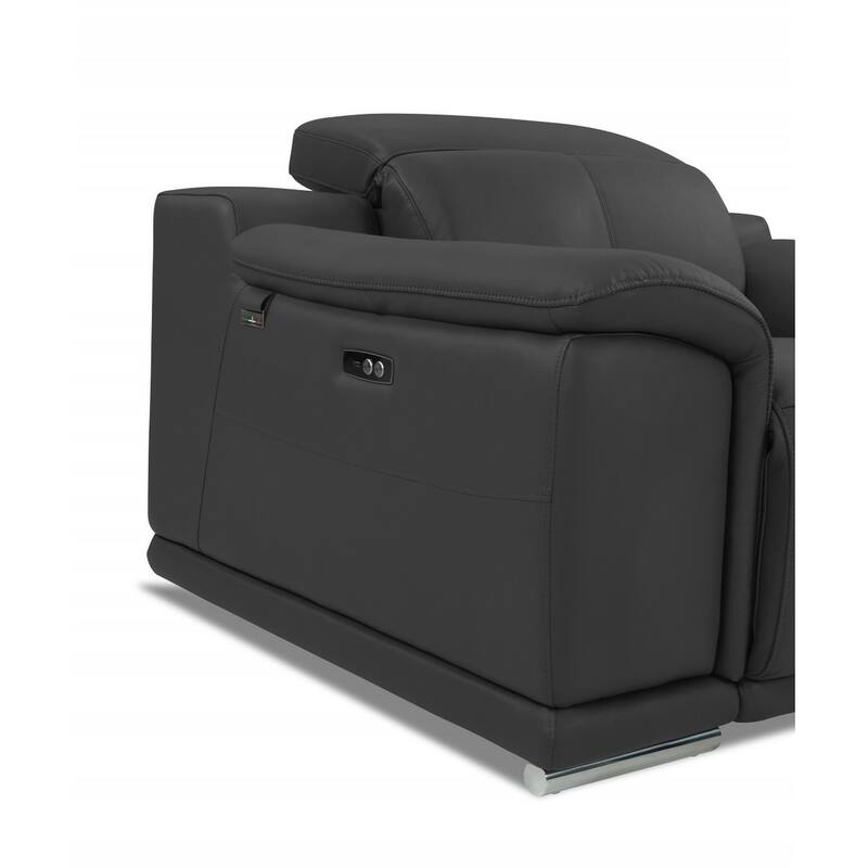 HomeRoots 72" Gray And Silver Italian Leather Power Reclining Loveseat