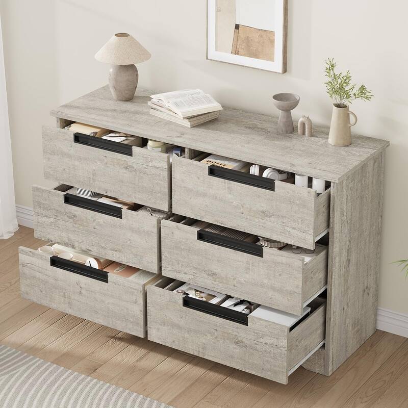 6/7 Drawer Dresser for Bedroom, Wooden Chest of Drawers Double Dresser Organizer with Embedded Handles
